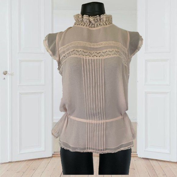 Chelsea28 Tops - Chelsea 28 Pink Hush Top Victorian Style Lace Collar Women’s Medium